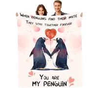 Gifts for Her or Him Blanket,100x130cm Soft Penguin Couple Romantic Blanket,edding Anniversary Blanket Gifts for Girlfriend Boyfriend, Christmas Birthday Wife Husband, I Love You Gift for Couple-B