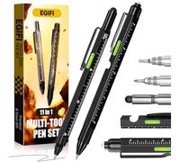 Gifts for Him, Dad, Husband, 11 in 1 Multitool Pen with LED Light, Ruler, Level, Screwdriver, Stylus, Flathead,Cool Birthday Gadgets for Men Who Have Everything, Black