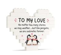 Gifts for Him Her - Heart Penguin Building Blocks Puzzle Plaque, Anniversary Birthday Gifts for Women Men, Romantic Wedding Gifts for Husband Wife Girlfriend Boyfriend, I Love You Puzzle Card