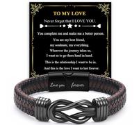 Gifts for Him, Mens Bracelets for Husband Boyfriend with Card, Leather Braided Infinity Knot, Engraved Love You Forever, Valentines Day Christmas Anniversary Birthday Graduation Present (7.5 inch)