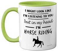 Gifts for Horse Lovers, Riders, Girls 11oz Ceramic Dishwasher Safe, Mug | In My Head I'm Riding, Gifts for Horse Lovers, Riders, Girls 11oz Ceramic Dishwasher Safe Green Handle Mug
