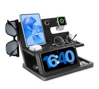 Gifts for Men 3-in-1 Charging Stand iPhone 16 Wireless Charger Station, Nightstand Organizer Wood, Fathers Day Perfect for Dad Husband Boyfriend Son, for iPhone 16/15/14/13/12 and Pro, AirPods, Watch