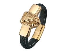 Gifts for Men Bangle for Men Bracelet Boy Lion Head Men's Bangle Wrist Chain Stainless Steel with Magnetic Clasp Length 20.5 cm, Faux, Without zirconia
