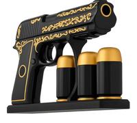 Gifts for Men Dad Hand Painted Gun Whiskey Decanter Set & Shot Glass - Black & Gold & 3 Bullet Shots - Unique Birthday Christmas Gift for Brother, Cool Anniversary Present Him Husband, Pistol Liquor