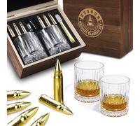 Gifts for Men Dad - Whiskey Glass Set with 6 Gold Bullet Whiskey Stones，Luxury Whiskey Set，Cool Bourbon Gifts for Men Birthday Anniversary Christmas Father's Day