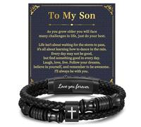 Gifts for Men Leather Bracelet with Cross - Adjustable Brown Braided Leather Christian Bracelets Father's Day Anniversary Easter Jewelry Gift for Men Son Grandson Boyfriend Dad Husband Grandpa