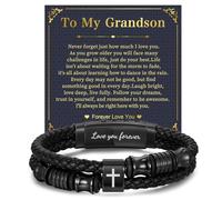 Gifts for Men Leather Bracelet with Cross - Adjustable Brown Braided Leather Christian Bracelets Father's Day Anniversary Easter Jewelry Gift for Men Son Grandson Boyfriend Dad Husband Grandpa