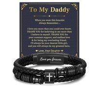 Gifts for Men Leather Bracelet with Cross - Adjustable Brown Braided Leather Christian Bracelets Father's Day Anniversary Easter Jewelry Gift for Men Son Grandson Boyfriend Dad Husband Grandpa