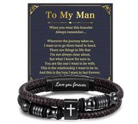 Gifts for Men Leather Bracelet with Cross - Adjustable Double-Row Braided Leather Christian Bracelets for Mens Father's Day Easter Faith Jewelry Gift for Men Son Grandson Boyfriend Dad Husband Grandpa