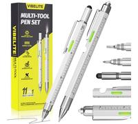 Gifts for Men VIBELITE Multitool Pen Set, 9 in 1 Multi-Tool Pen, Unique Tool Gifts for Dad from Daughter Son Wife, Cool Gadget Gifts for Men, Husband, Boyfriend, Grandpa, 2 PCS Silver