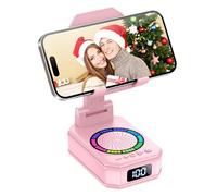 Gifts for Men Women, Phone Stand with Bluetooth Speaker, Anti-Slip Base, 4-in-1 Design with RGB, Foldable Phone Charger Stand with Wireless Speaker, Tech Gadget Stocking Fillers for Dad Mom, Pink