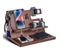 Gifts for Men - Wood Phone Docking Station Mens Gifts for Dad Boyfriend Anniversary Birthday Gifts for Him Bedside Organiser Nightstand Key Wallet Stand for Men Xmas Presents for Husband, Fathers, Him