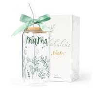 Gifts for Mom-16oz Mama Glass Cup with Lids and Straws Cute Aesthetic Iced Coffee Cup Smoothie Tumbler Gift for Mothers New Mama Wife Stepmom, Personalized Anniversary Birthday Presents for Women