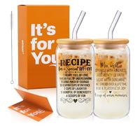 Gifts for Mom from Daughter, Son - Best Mom Ever Aesthetic Can Shaped Glass Cup, 16oz Iced Coffee Tumbler - Complete Birthday, Christmas, Mothers Day Gift Set with Lid, Straw & Card