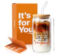 Gifts for Mom from Daughter, Son - Best Mom Ever Aesthetic Can Shaped Glass Cup, 16oz Iced Coffee Tumbler - Complete Birthday, Christmas, Mothers Day Gift Set with Lid, Straw & Card