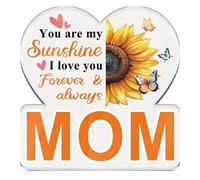 Gifts for Mom from Daughter Son, Sunflower Butterfly Heart Acrylic Plaque, Modern Farmhouse Style, Mothers Day Birthday Sentimental Keepsake, Home Office Desk Decor