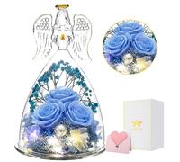 Gifts for Mom, Mothers Day Women's Gift Angel Rose, Blessing Angel Figurines with LED Light Real Rose Gifts for Mom Grandma Wife, Rose in Glass Angel, Mother Anniversary Birthday Gift for Women