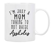 Gifts for Mom Novelty Coffee Mug L'M Just A Mom Trying to Not Raise S Funny Coffee Wife and Son Mug in Decorative Gift Box with Foam 11 Oz Gifts for Moms Friends First Mother Day