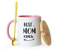 Gifts for Mom, White Coffee Mug with Lid 11oz -Best Mom Ever Cup - Funny Mom Gift from Daughter, Son, The World's Best Mom Birthday Gift Christmas.