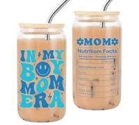 Gifts for Mum, New Mum to Be Gift - in My Boy Mom Era, Mothers Day Gifts, Best Mums Gift from Son, Mums Birthday, Boy Mom for Mummy, Presents for Mother, 16 Oz Coffee Glass