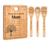 Gifts for Mum - Recipe for a Special Mum Mum Birthday Gifts Cutting Board Set, Bamboo-Made Engraved Utensil Set Mum Gifts, Birthday Mothers Gifts for Mum from Daughter