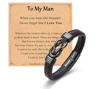 Gifts for New Dad Grandpa Uncle Bonus Son Grandson Brother Nephew Friends, Braided Leather Bracelet, Fathers Day Birthday Valentines Christmas Graduation Gifts for Men Boys, stainless-steel, no