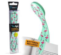 Gifts for Readers & Writers Book Light, Clip On Reading Light for Bed, 2in1 Flexilight & Bookmark, Small & Lightweight with a Soft Glow, 2 Batteries Included, Flamingo