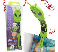 Gifts for Readers & Writers Book Light for Kids, Clip On Reading Light for Bed, 2in1 Flexilight Pals & Bookmark, Small & Lightweight with a Soft Glow, 2 Batteries Included, Alien Green