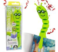 Gifts for Readers & Writers Book Light for Kids, Clip On Reading Light for Bed, 2in1 Flexilight Pals & Bookmark, Small & Lightweight with a Soft Glow, 2 Batteries Included, Bookworm Green