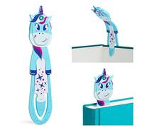 Gifts for Readers & Writers Book Light for Kids, Clip On Reading Light for Bed, 2in1 Flexilight Pals & Bookmark, Small & Lightweight with a Soft Glow, 2 Batteries Included, Unicorn Blue