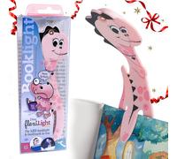 Gifts for Readers & Writers Book Light for Kids, Clip On Reading Light for Bed, 2in1 Flexilight Pals & Bookmark, Small & Lightweight with a Soft Glow, 2 Batteries Included, Dino Pink