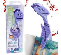 Gifts for Readers & Writers Book Light for Kids, Clip On Reading Light for Bed, 2in1 Flexilight Pals & Bookmark, Small & Lightweight with a Soft Glow, 2 Batteries Included, Dino Purple
