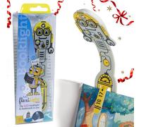 Gifts for Readers & Writers Book Light for Kids, Clip On Reading Light for Bed, 2in1 Flexilight Pals & Bookmark, Small & Lightweight with a Soft Glow, 2 Batteries Included, Robot Grey