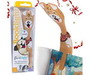 Gifts for Readers & Writers Book Light for Kids, Clip On Reading Light for Bed, 2in1 Flexilight Pals & Bookmark, Small & Lightweight with a Soft Glow, 2 Batteries Included, Dog