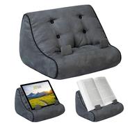 Gifts for Readers & Writers Tablet & Book Stand, Soft Reading Pillow, Book Holder with Pockets for Storage, Suitable for eReader/iPad/Kindle or Galaxy devices, Book Couch Grey