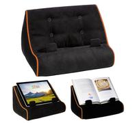Gifts for Readers & Writers Tablet Stand & Book Holder Pillow - Machine Washable with Storage Pockets for iPad, Kindle, eReader, Mobile Phones, Hardbacks & Paperbacks for Bed - Book Couch Black