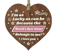 Gifts For Sister Wooden Heart Plaque, Dark Wood Sign,Sister Birthday Gifts for Her, Worlds Best Sister Hanging Wood Heart, Presents For Sister on her Birthday - Made in The UK by Stuff4