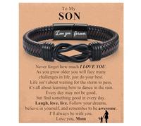 Gifts for Son from Mom, Infinity Knot Bracelet - Braided Leather Bracelets Engraved with Love You Forever, Birthday Valentines Fathers Day Graduation Christmas Gifts for Men Boys, To My Son Gift