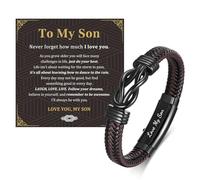 Gifts for Son Man Husband Soulmate - Brown Braided Leather Infinity Knot Bracelet Engraved Love you Forever for Men, Son Gift from Mum Dad, Personalised Mens Bracelet Gifts for Birthday Valentines Day