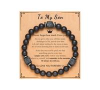 Gifts for Son to My Son Bracelet from Dad Mom Mens Beaded Bracelets Obsidian Bracelet Jewelry Birthday Inspirational Gifts For Men, L, no gemstone