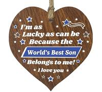 Gifts For Son Wooden Heart Plaque, Dark Wood Sign,Son Birthday Gifts for Him, Worlds Best Son Hanging Wood Heart, Son in Law Step Son, Presents For Son on his Birthday - Made in The UK by Stuff4