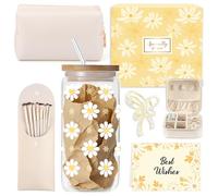 Gifts for Teenage Girls 10 11 12 13 14 15 16 18 Year Old, Christmas Birthday Gifts for Women Girls Age 10-18 Daughter Sister Friend Niece, Glass Cup with Lid Straw, Makeup Brushes Cosmetic Bag