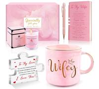 Gifts for Wife from Husband, Birthday Gifts for Her Wife Women Wedding Anniversary Easter Mothers Day Ideal Present Mug with I Love You Acrylic Sign Notebook Ballpoint Pen Candle