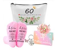 Gifts for Women, 60th Birthday Gifts for Women with Socks, Cosmetic Bag, Greeting Card and Keyring Engraved Happy Birthday, My Queen, Birthday Gift for Women