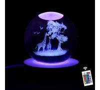 Gifts for Women, 80 mm 3D Giraffe Figurine Crystal Ball Lamp with Remote Control, Giraffes Decor for Bedroom, Giraffe Figurine Birthday Christmas for Kids Girls Boys Women