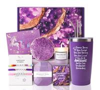 Gifts for Women, Birthday Bath Set Gift Best Basket Christmas Body Self Care, Unique Spa Ideas Mom Friend Sister Bestie Her Wife Female Coworkers Daughter 30th 50th 60th with Greeting Card (Purple)