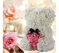 Gifts for Women,Birthday Gifts ,Rose Flower Bear-Hand Made Rose Teddy Bear,Best Artificial Decoration Gifts for mom, Gifts for Girls,Unique Gifts,The Perfect Party Clear Gift Box (White)