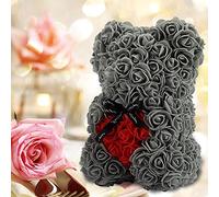 Gifts for Women,Birthday Gifts ,Rose Flower Bear-Hand Made Rose Teddy Bear,Best Artificial Decoration Gifts for mom, Gifts for Girls,Unique Gifts,The Perfect Party Clear Gift Box (Gray)