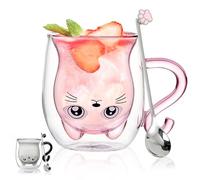 Gifts for Women Cute Stuff Cat Mug Double Walled Glass Coffee Mugs Tea Cup Valentines New Home Thank You Halloween Christmas Birthday Gifts for Her,Mum,Colleagues,Teacher,Friend Gift