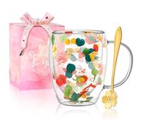 Gifts for Women Dried Flowers Double Wall Glass Coffee Mugs Cute Glass Tea Cups with Handles Christmas Birthday Gifts for Best Friend Teacher Mum Gift New Home Gift Ideas Autumn Mug Home Decor